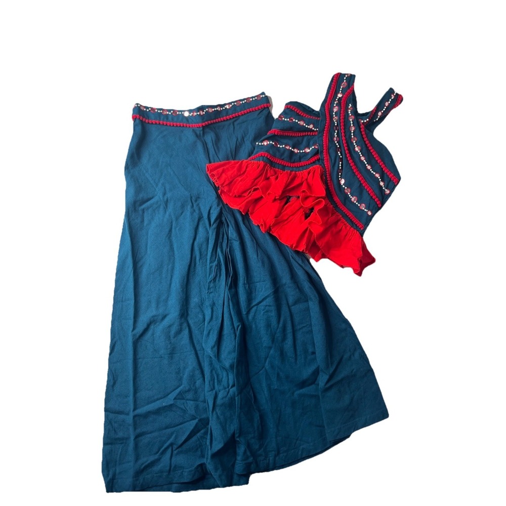 Little Muffet Girls Two Piece Outfit Flowy Dance Event Navy Red Sz 8-9 Boutique‎